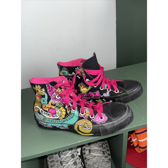Converse All Stars High Tops Mens 4 Womens 6 Love My Chucks Cartoon Sneakers - Picture 1 of 8